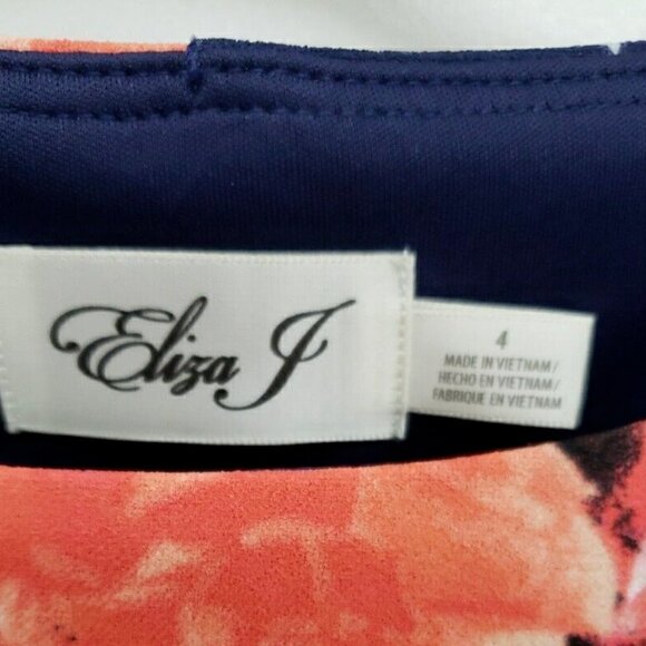 Eliza J. Blue Floral Bell Sleeve Sheath Dress Sz 4 - Picture 4 of 7